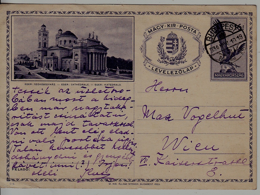 Hungary used card 10.11.34 Budapest