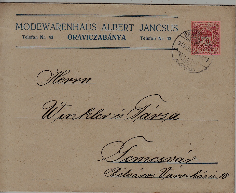 Hungary used cover 28.9.14 Oraviczabanya