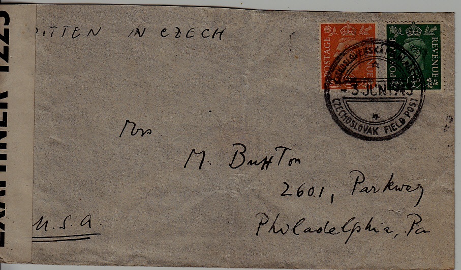 Czechoslovakia/GB Fieldpost cover folded 3.6.43
