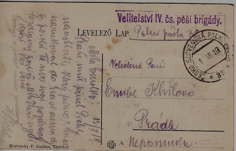 Czechoslovakia Fieldpost card 15.7.19