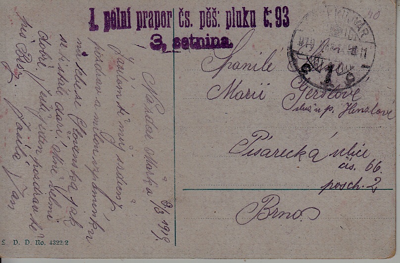 Czechoslovakia Fieldpost card 9.3.19