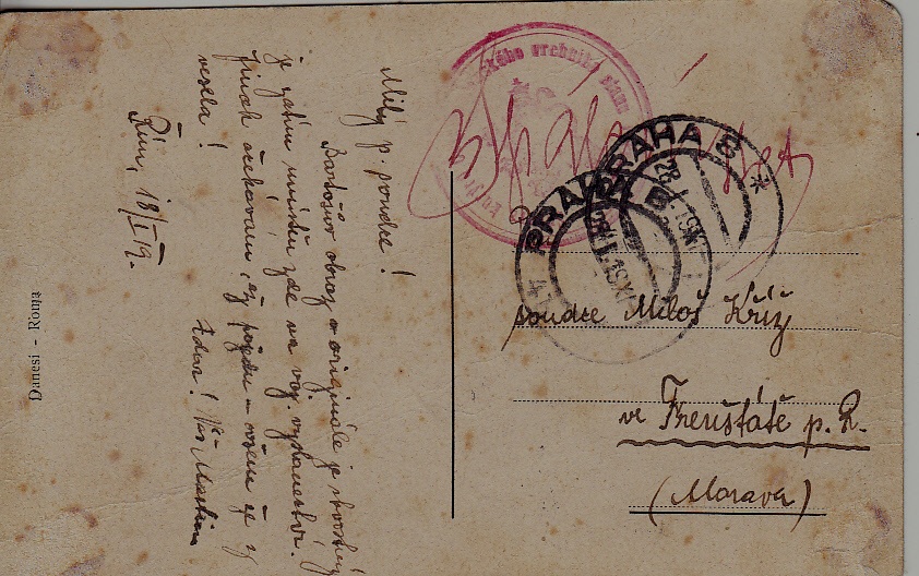 Czechoslovakia Fieldpost card 28.1.19 faults