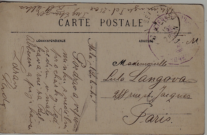 Czechoslovakia/France Fieldpost card 1916