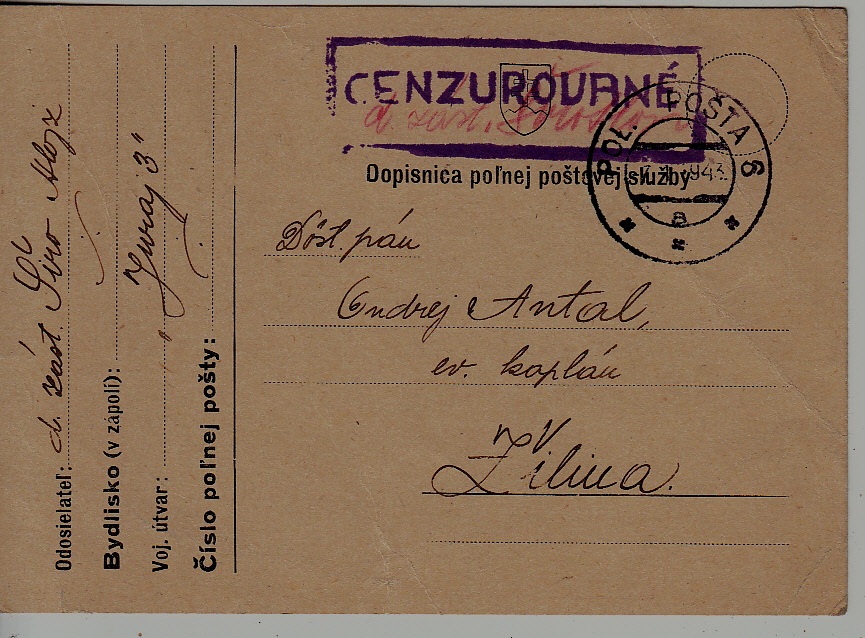 Czechoslovakia Fieldpost card 1.1.43 crease