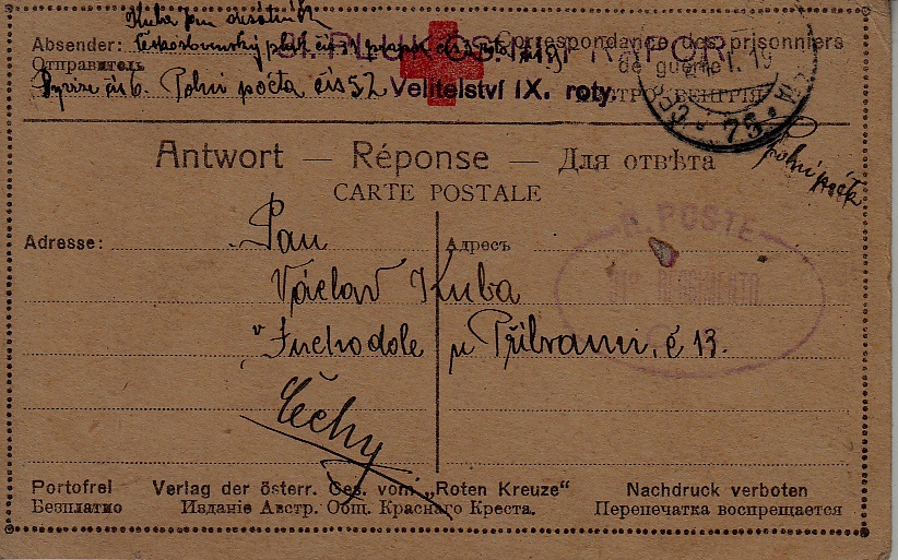 Czechoslovakia Fieldpost card 21.1.19