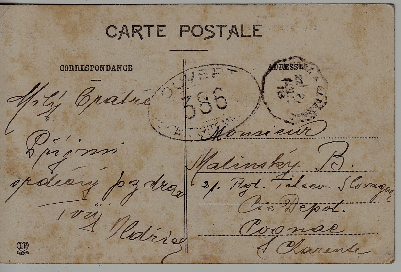 Czechoslovakia/France Fieldpost card 20.10.18