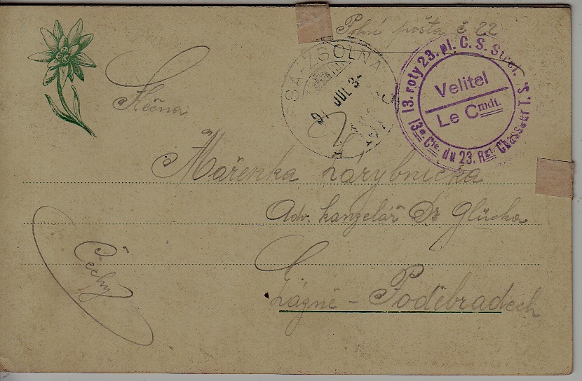 Czechoslovakia Fieldpost card 1.7.19
