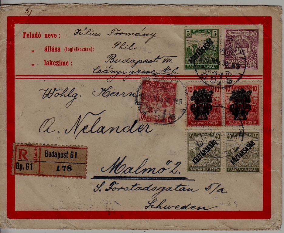 Hungary registered cover 30.5.20 Budapest