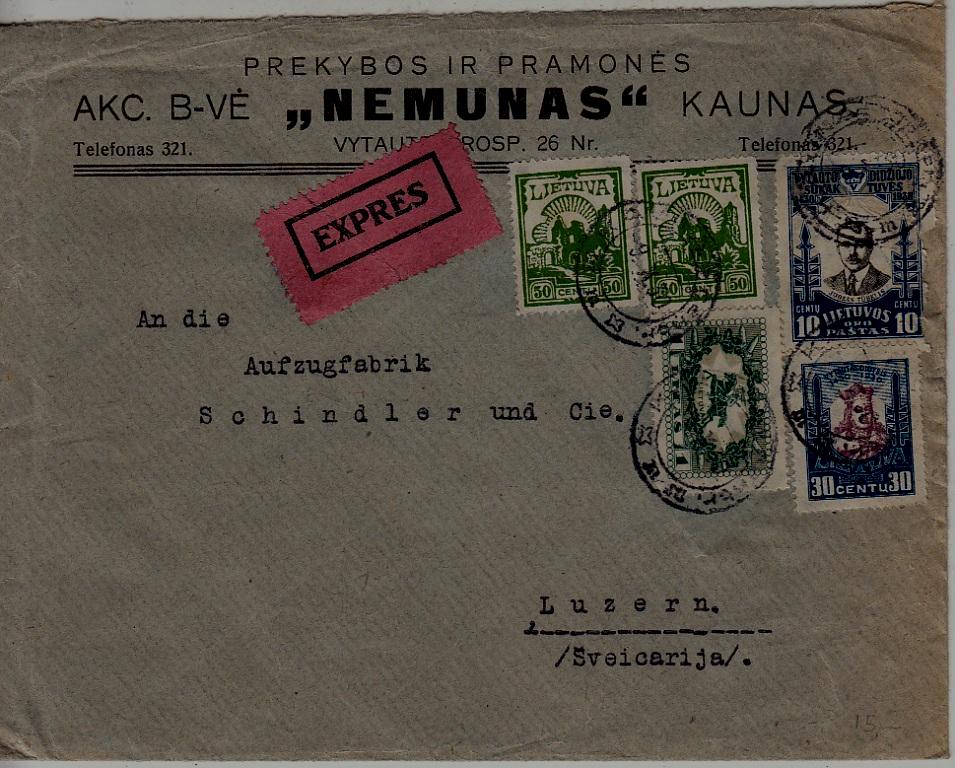Lithuania/Switzerland used cover 9.10.30 Kaunas