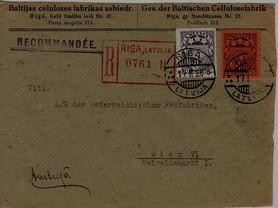 Latvia registered cover front side 17.2.28 Riga