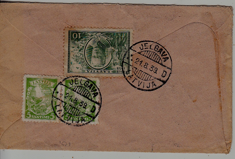 Latvia used cover 21.8.39 Jelgava