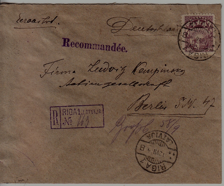 Latvia registered cover 12.7.24 Riga