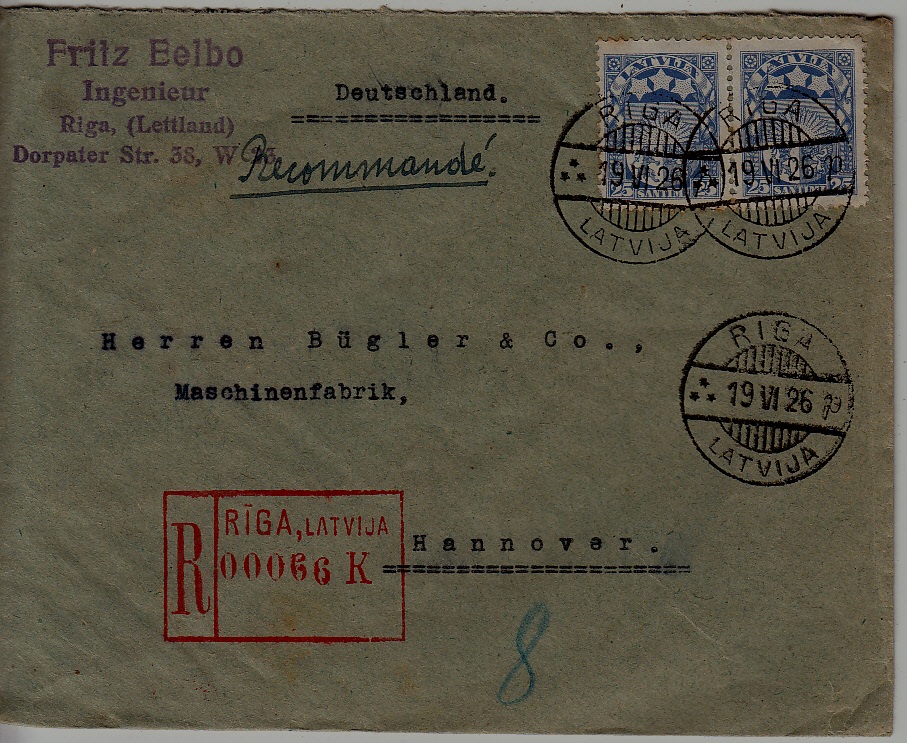 Latvia registered cover 19.6.26 Riga
