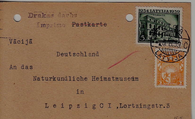 Latvia used card 3.8.39 Riga