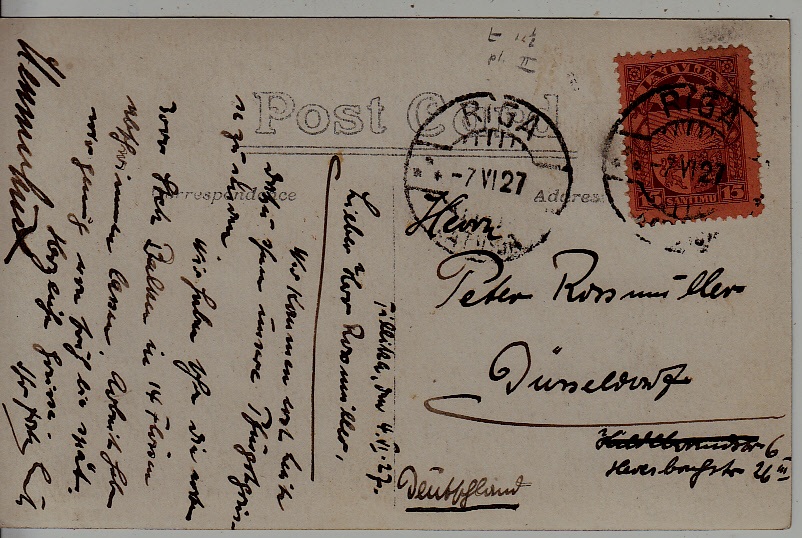 Latvia used card 7.6.27 Riga