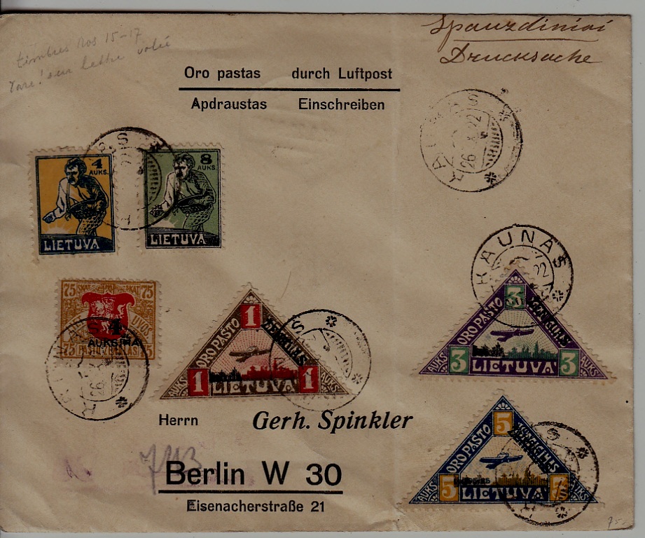 Lithuania/Germany airmail cover folded 26.10.22 Kaunas