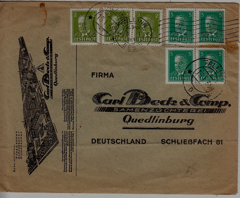 Estonia used cover folded 13.1.39 Tallinn
