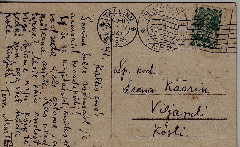 Estonia used card 15.4.41 Viljandi