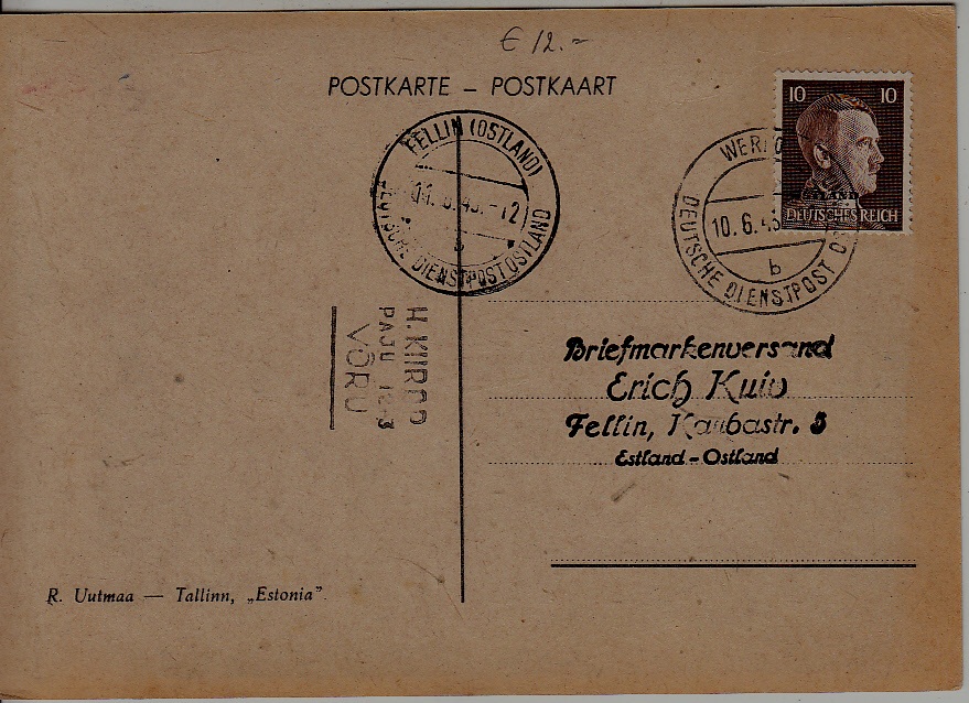 Estonia used card 11.6.43 Fellin