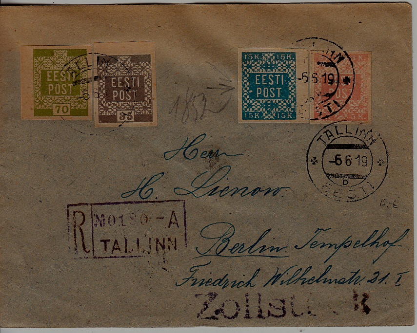 Estonia/Germany registered cover 6.6.19 Tallinn