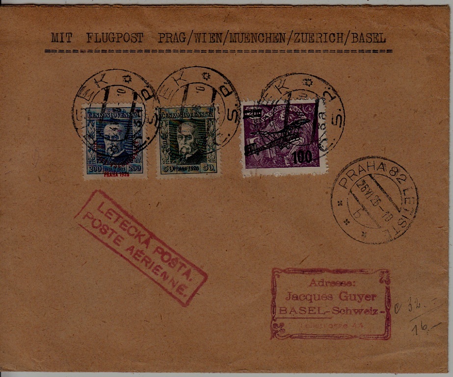 Czechoslovakia airmail cover 26.6.26 Pisek