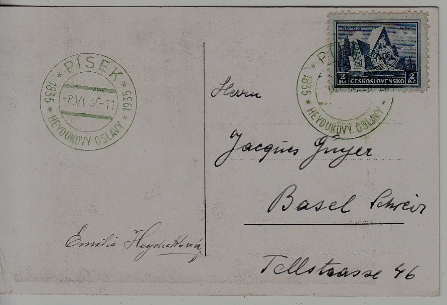 Czechoslovakia used card 8.6.35 Pisek