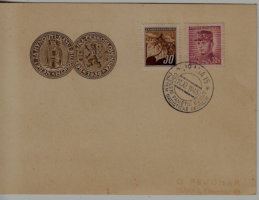 Czechoslovakia used card 11.11.45 Praha