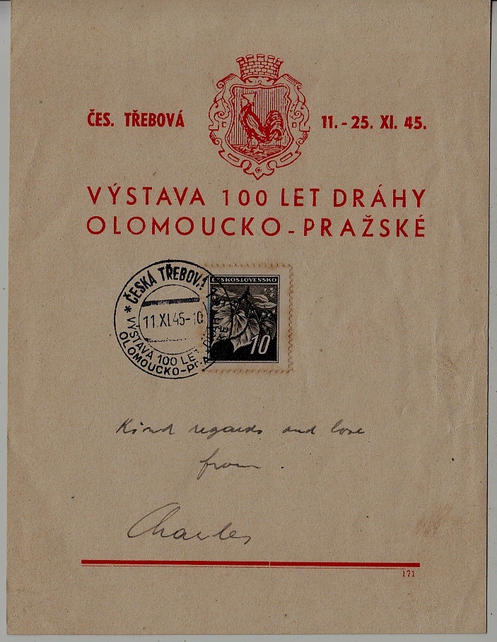 Czechoslovakia used card 11.11.45 Ceska Trebova
