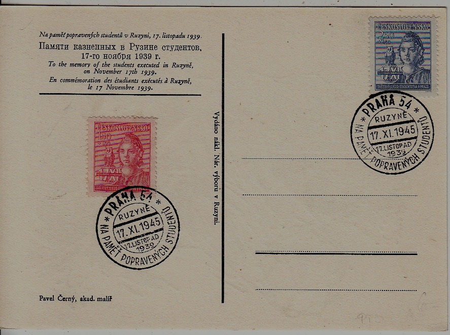 Czechoslovakia used card 17.11.45 Praha