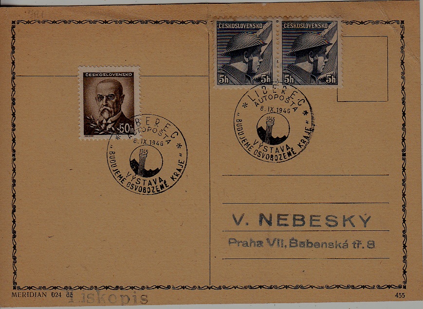 Czechoslovakia used card 8.9.46 Liberec
