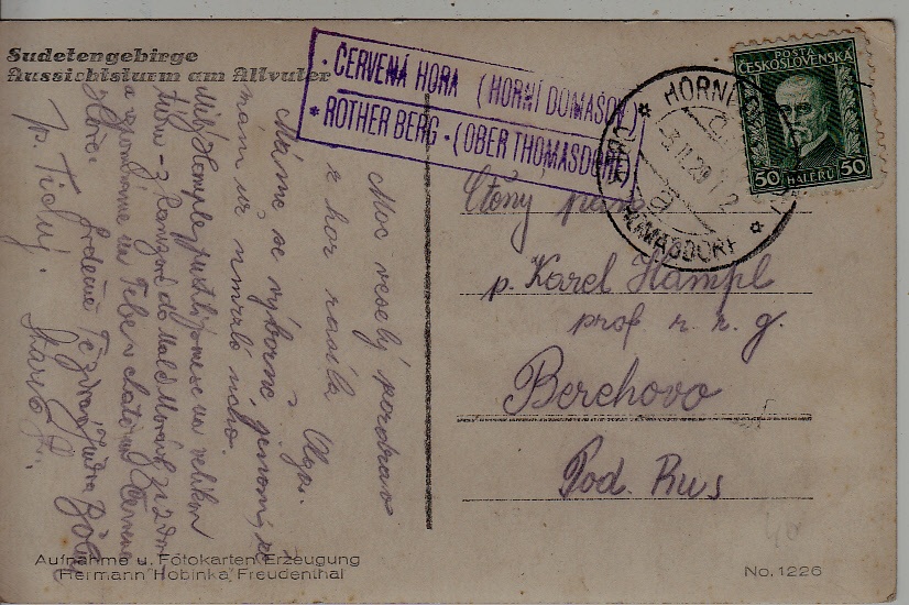 Czechoslovakia used card 3.2.29 Horni Domasov