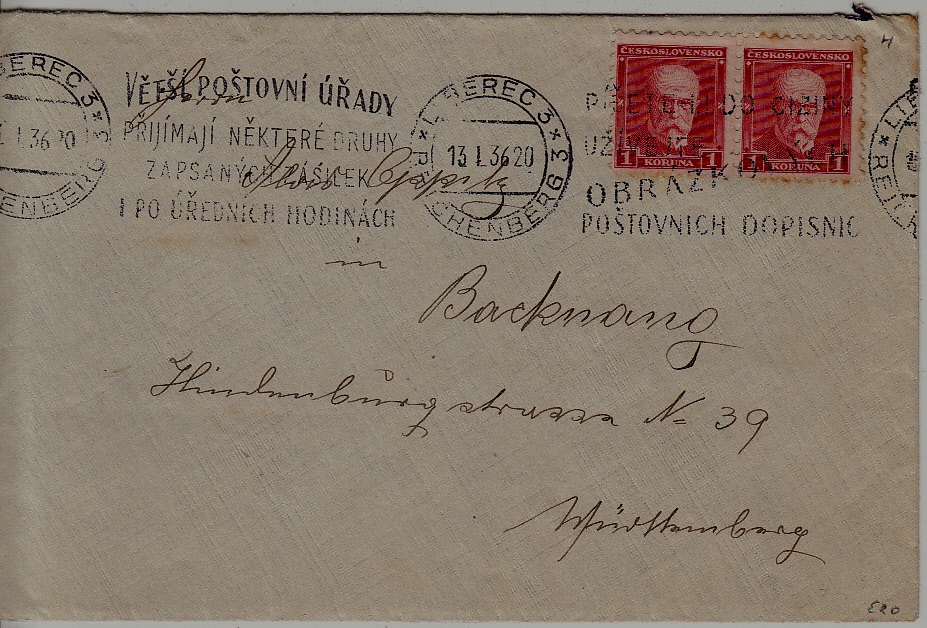 Czechoslovakia used cover 13.1.36 Liberec