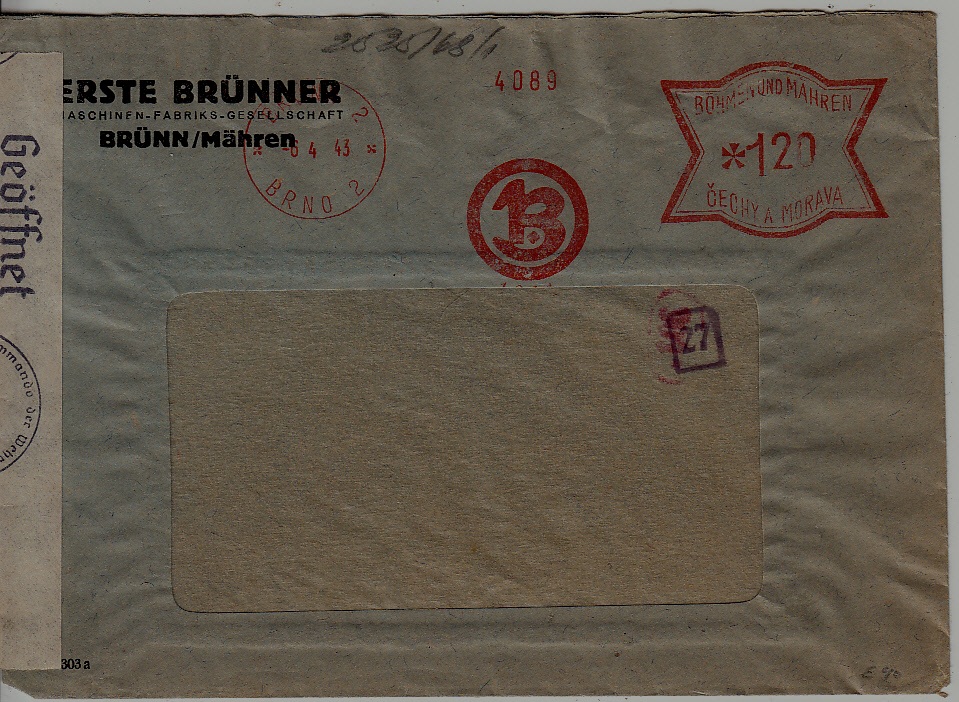 Bohemia used cover 6.4.43 Brno