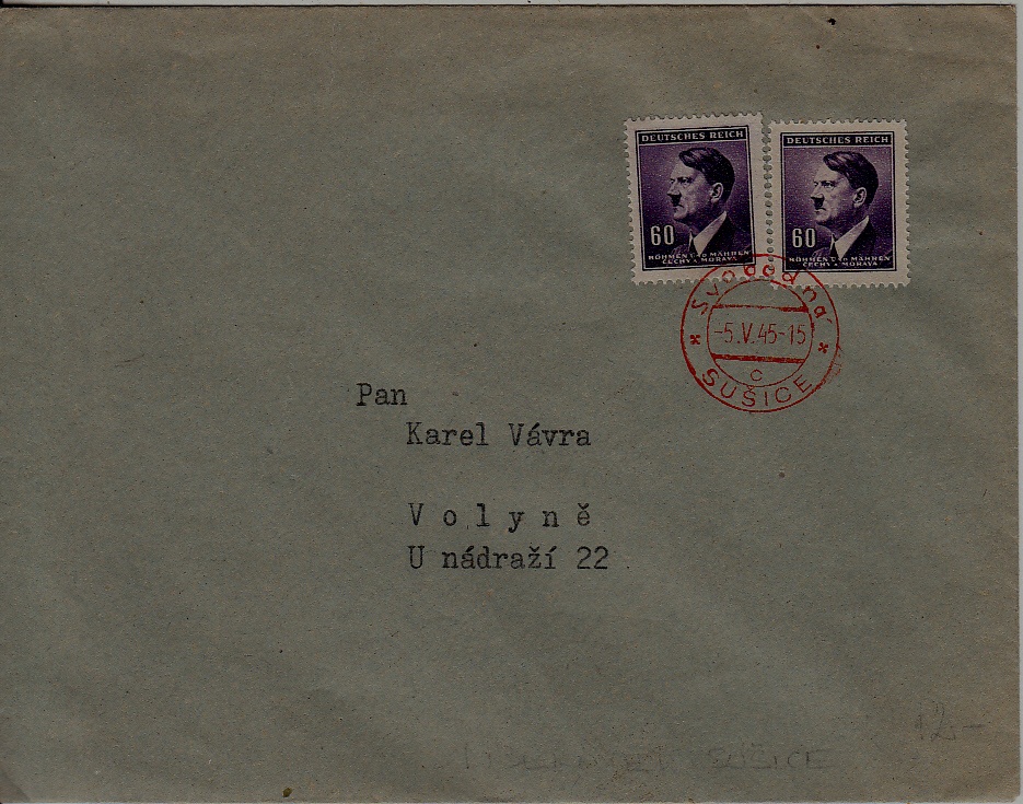 Bohemia used cover 5.5.45 Susice