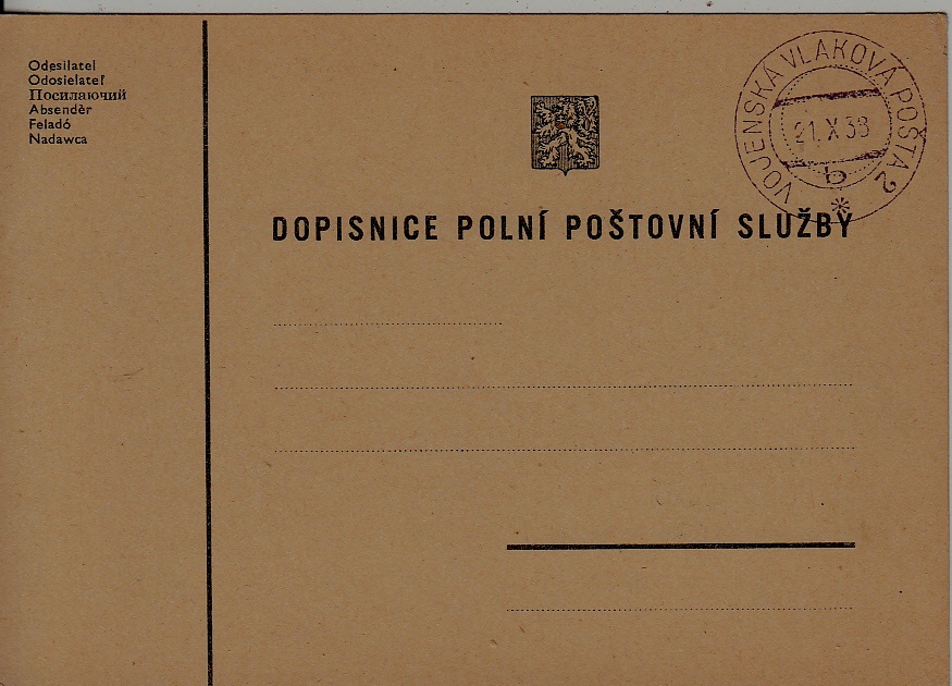 Czechoslovakia Feldpost card 21.10.38