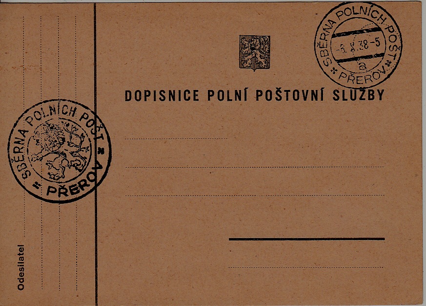Czechoslovakia Feldpost card 6.10.38