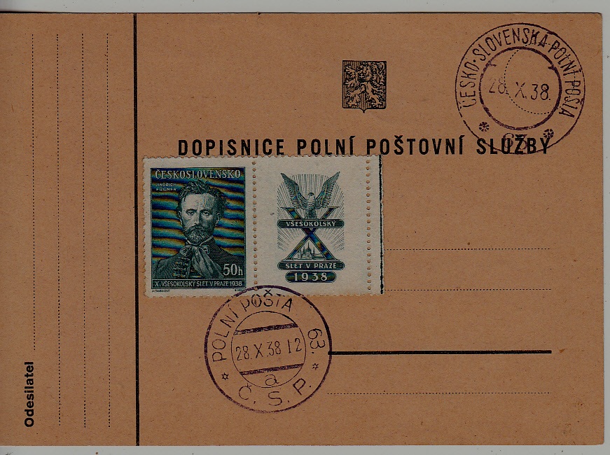 Czechoslovakia Feldpost card 28.10.38