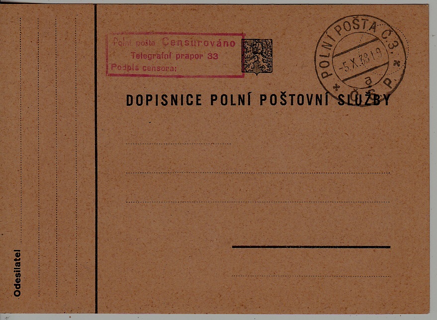 Czechoslovakia Feldpost card 5.10.38