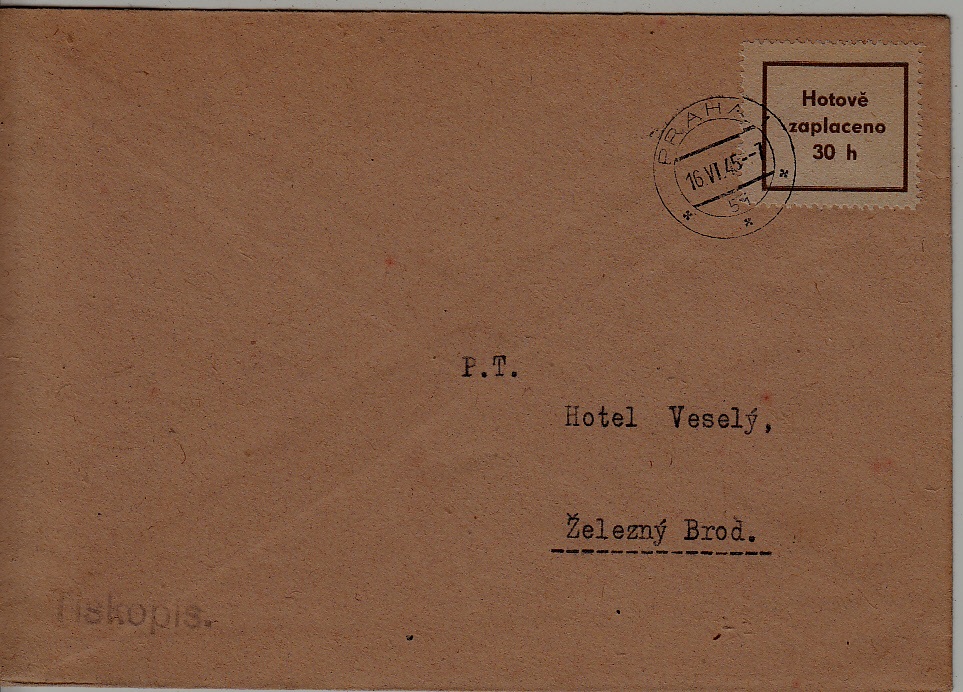 Czechoslovakia used cover 16.6.45 Praha