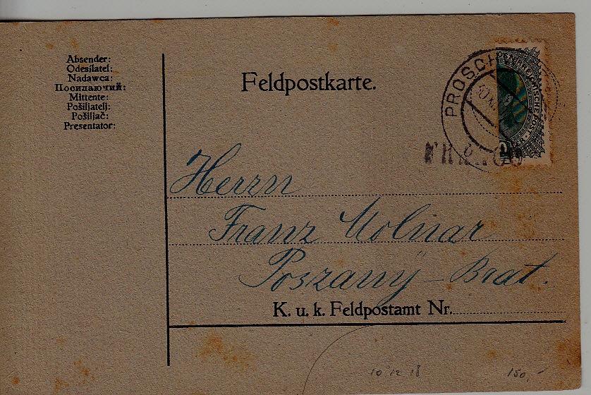 Czechoslovakia used card 30.12.18 Proschw