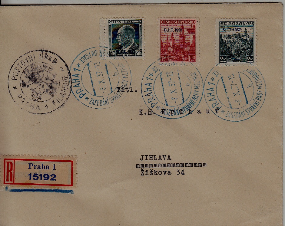 Czechoslovakia registered cover 8.10.37 Praha
