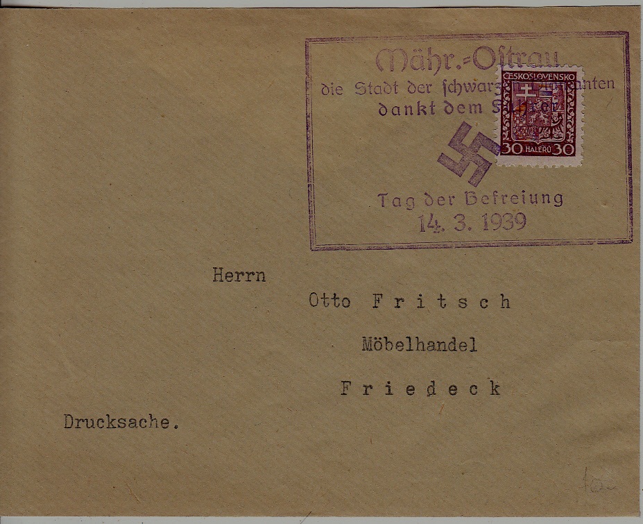 Czechoslovakia used cover 14.3.39 Ostrau