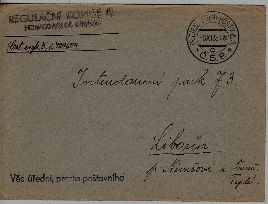Czechoslovakia Feldpost cover 5.11.38