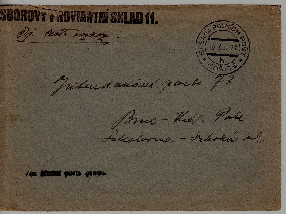 Czechoslovakia Feldpost cover 19.10.38 Kosice