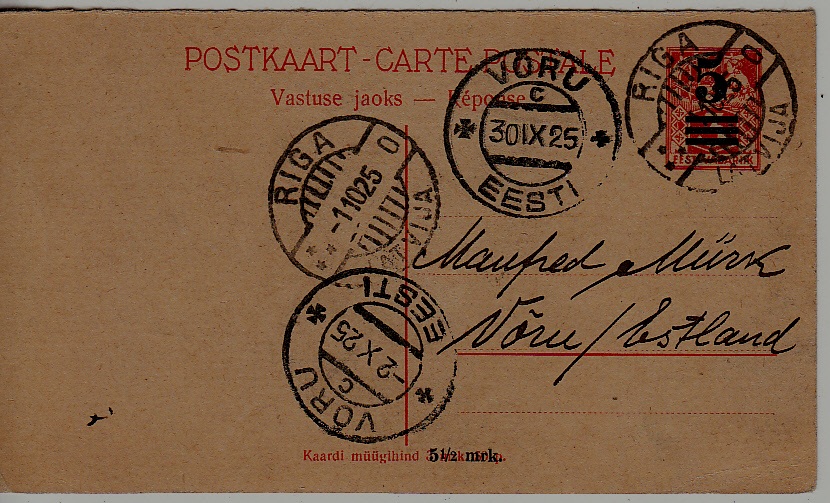 Estonia/Latvia used card 30.9.25 Voru