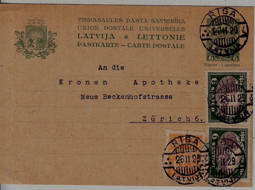 Latvia P5 used card 26.2.29 Riga