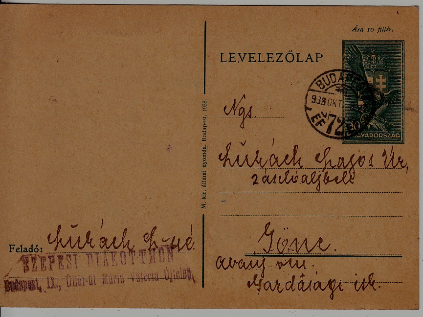 Hungary used card 27.10.38 Budapest