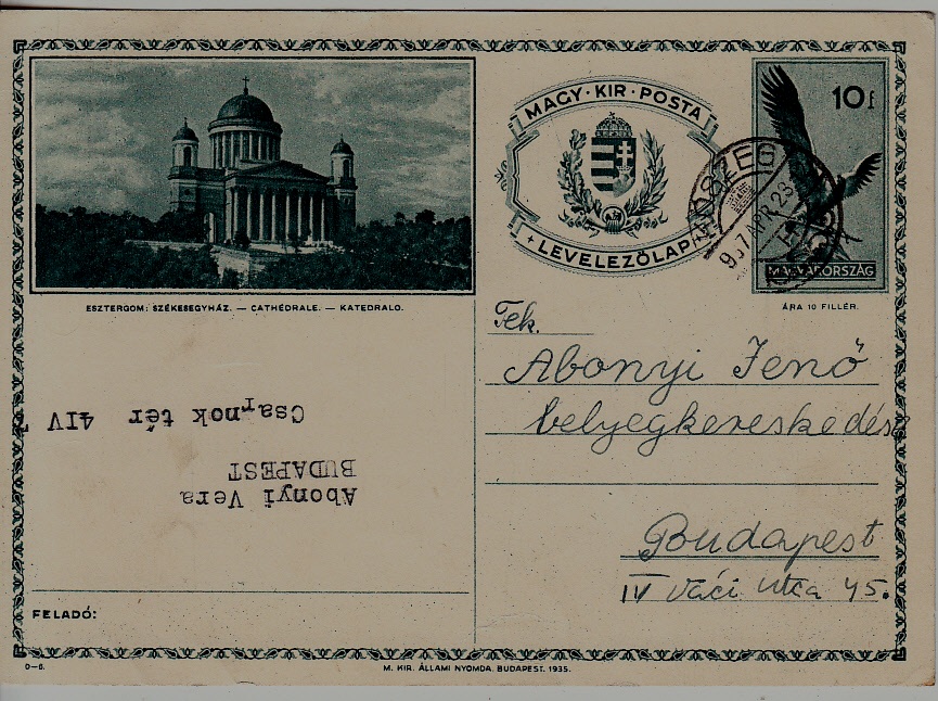 Hungary used card 28.4.37 Koszey