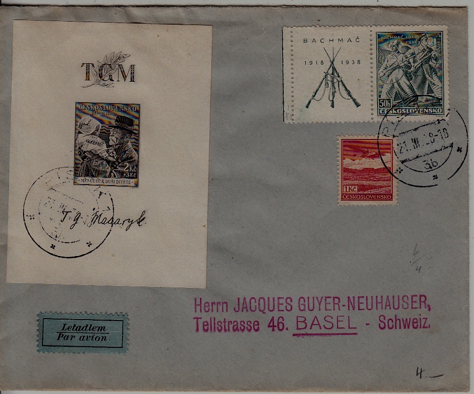 Czechoslovakia airmail cover 21.3.39 Pisek