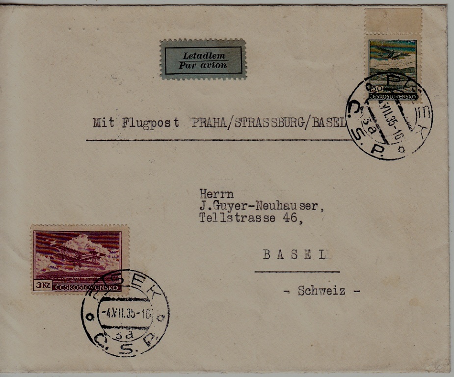 Czechoslovakia airmail cover 4.7.35 Pisek